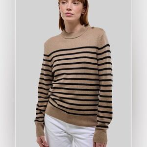 Monoprix Wool & Cashmere Blend‎ Sweater Stripe Beige Crewneck Cozy Knit
